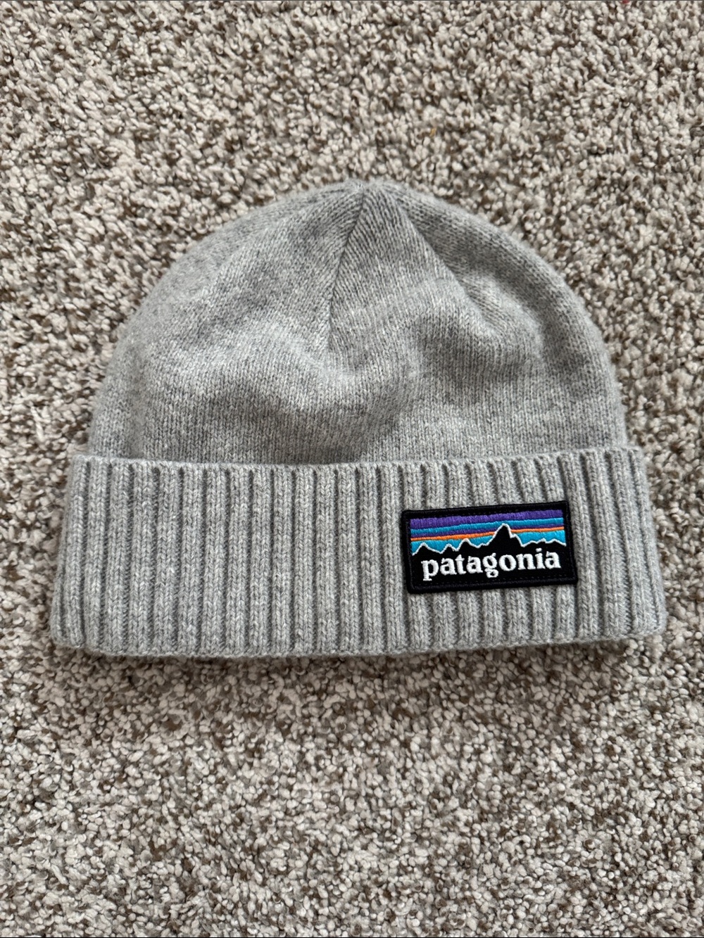 Patagonia Light Gray Ribbed Cuff Beanie with Logo Patch